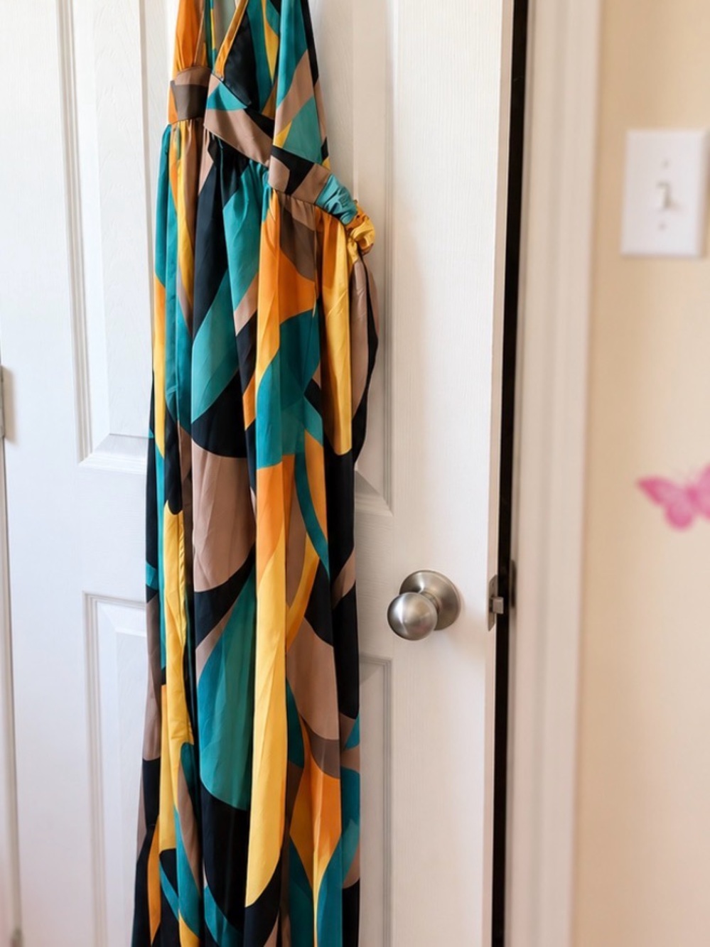 SHEIN Teal, Mustard & Black Geometric Maxi Dress